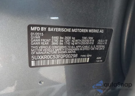 2015 BMW X5 xDrive35I z USA, uszkodzony, nr VIN 5UXKR0C53F0P00298